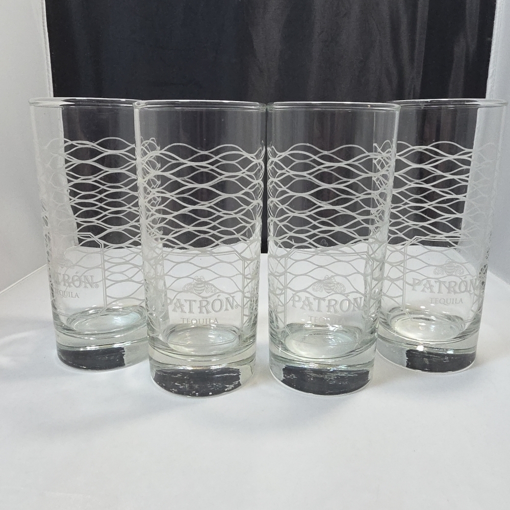 Patrón Tequila Etched Highball Glass 5.75” Barware – Lot Of 4